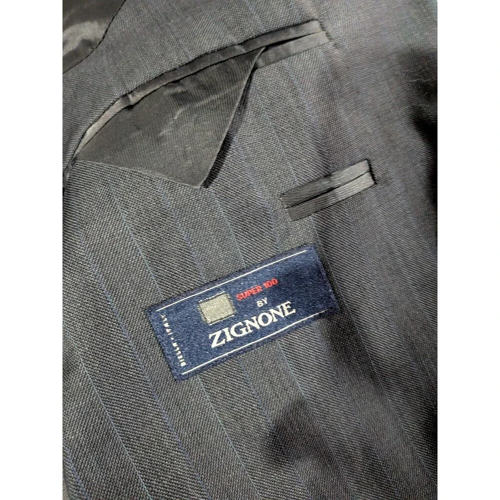 Pronto Uomo Suit Wool Zignone Super 100 Charcoal Gray Pin Striped 42 X Long 2pc